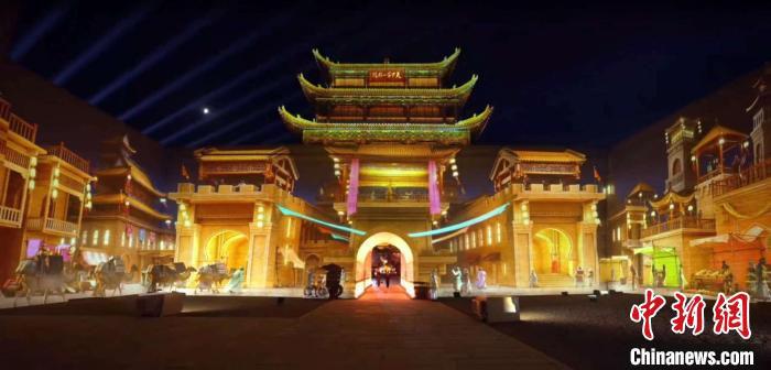 2024年7月15日，甘肅嘉峪關(guān)開啟“夜游”模式。圖為夜游燈光劇《天下嘉峪關(guān)》光影效果。(甘肅嘉峪關(guān)關(guān)城景區(qū)供圖)